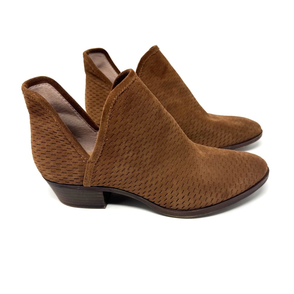 Boho Perforated Suede Ankle Booties Brown Lucky Brand Basel Cutout 8.5 Women